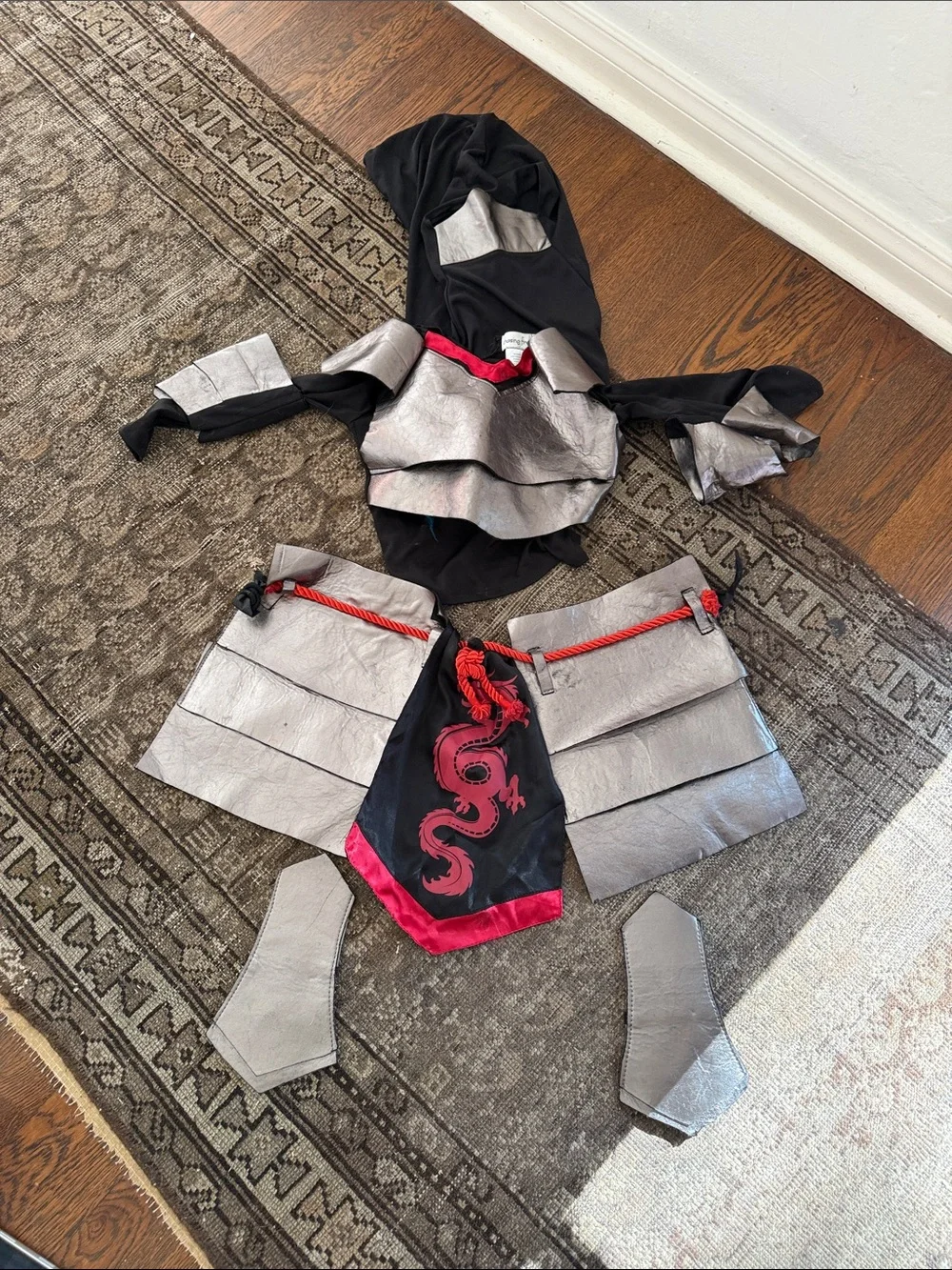 Chasing Fireflies Silver Metallic Skirt with Red Trim knight Costume 3-5y